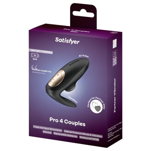 Satisfyer Pro 4 Couples - luftbølgevibrator for par (svart)
