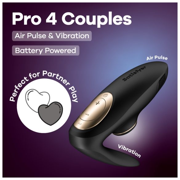 Satisfyer Pro 4 Couples - luftbølgevibrator for par (svart)