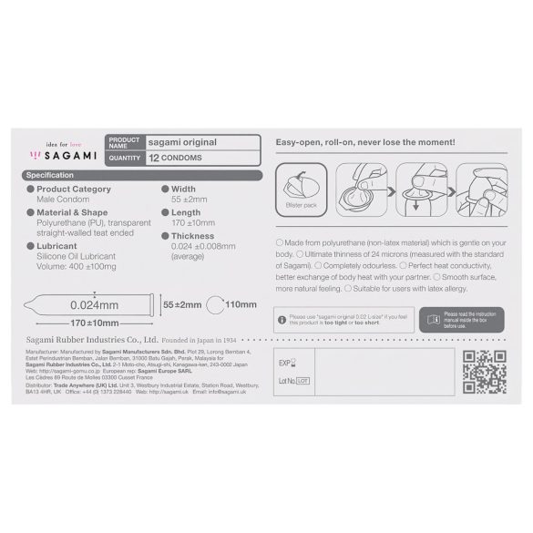 Sagami Original 0,02 - kondomer - 55mm (12 stk)
