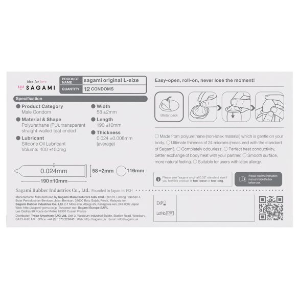Sagami Original 0,02 L - kondom - 58mm (12stk)
