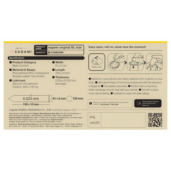Sagami Original 0,02 XL - kondom - 61mm (6stk)