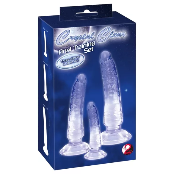 Krystallklar - analtrener dildosett - 3 deler (gjennomsiktig-blå)