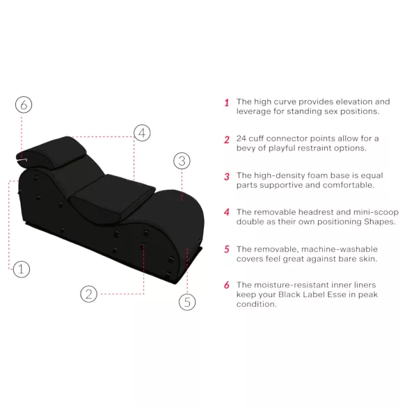 Liberator Black Label Esse - justerbar 3‑delt tantra‑stol (svart)