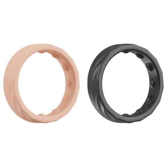 You2Toys 4in1 - penis- og testikkelring sett (natur-svart)