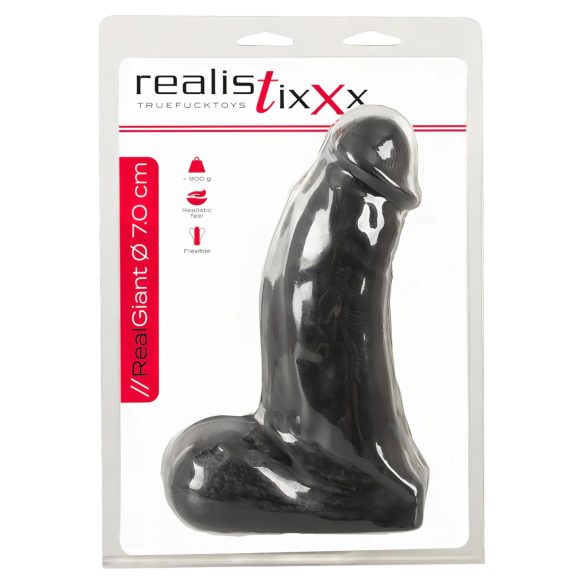 Realistixxx Real Giant - realistisk dildo med testikler - 22 cm (svart)