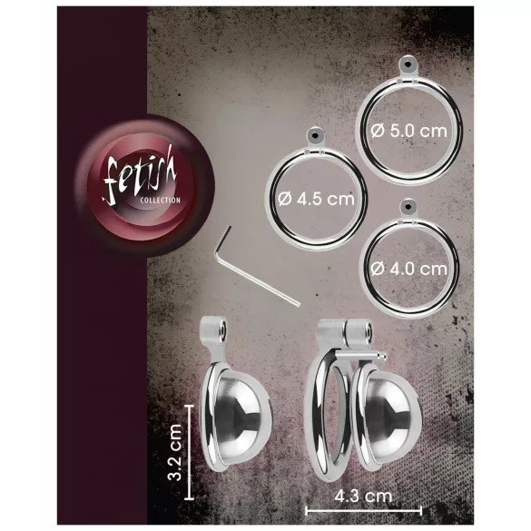 fetish collection - mini penisbure med 3 utskiftbare testikkelringer (sølv)