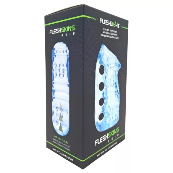Fleshlight Fleshskins Grip Blue Ice - åpen masturbator med åpning i begge ender (blå)