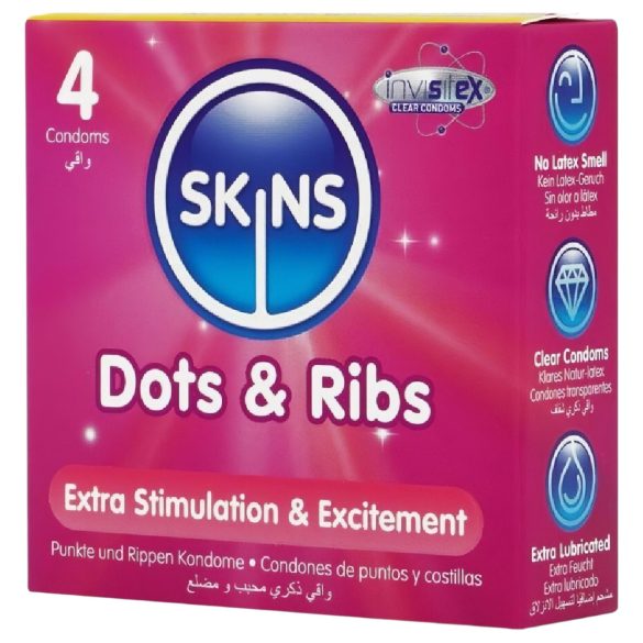 Skins - riflet og prikket kondomer (4 stk)