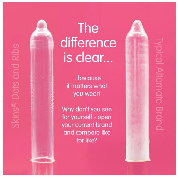 Skins - ribbet og prikket kondomer (8 stk)