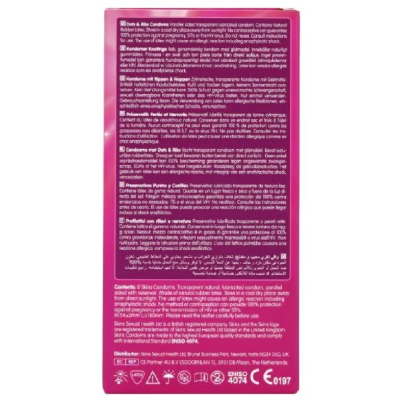 Skins - ribbet og prikket kondomer (8 stk)
