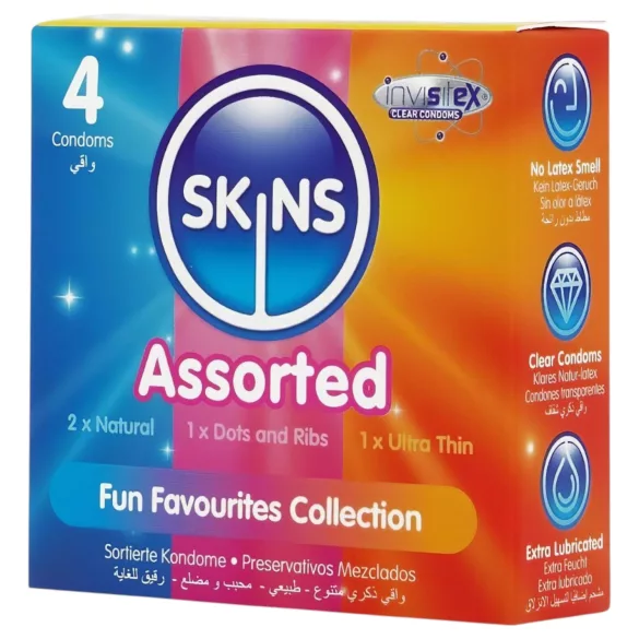 Skins - blandede kondomer - med knotter, natural, ekstra tynne (4 stk)