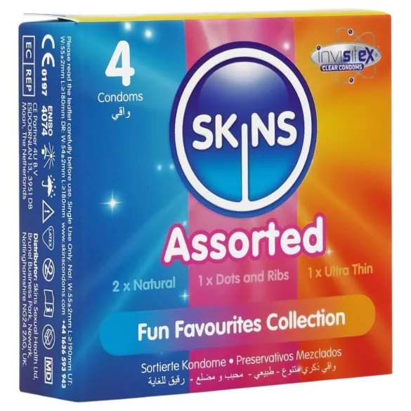 Skins - blandede kondomer - med knotter, natural, ekstra tynne (4 stk)