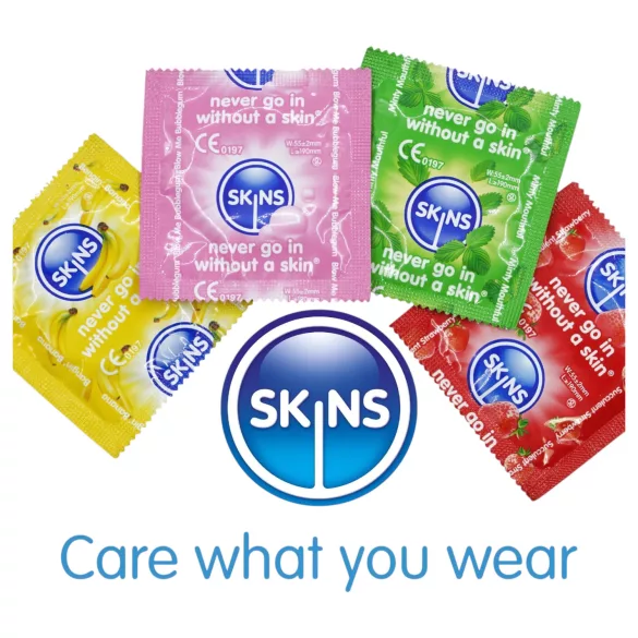 Skins - smaksatt kondom - mint, tyggegummi, banan, jordbær (4 stk)