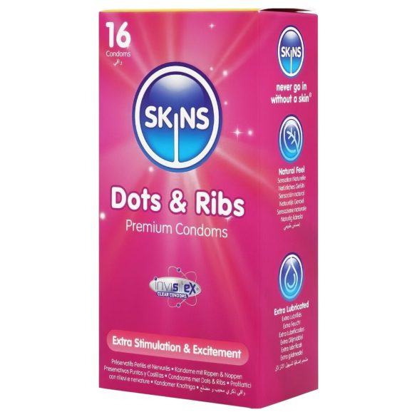 Skins - ribbet og prikket kondomer (16 stk)