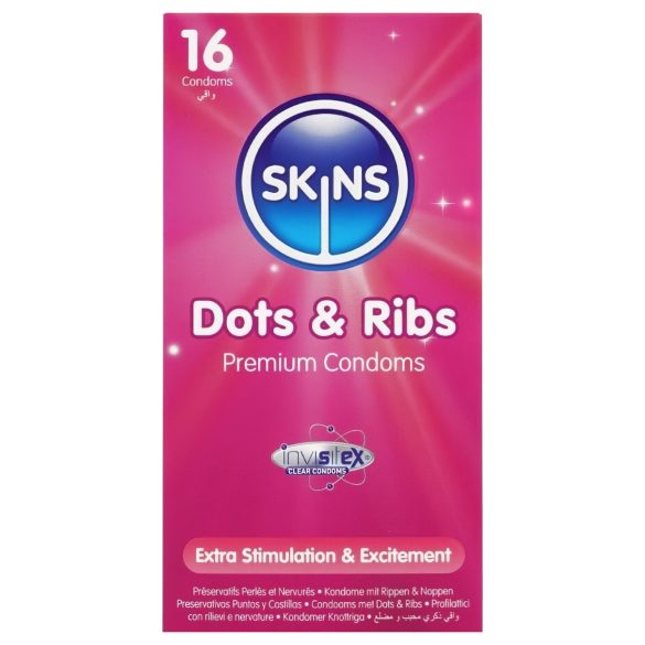 Skins - ribbet og prikket kondomer (16 stk)
