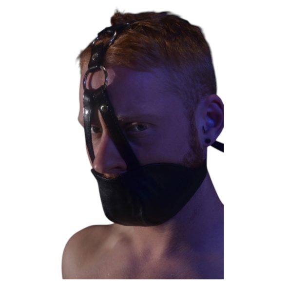 Rouge - ekte lærmaske og munnknebel (svart)