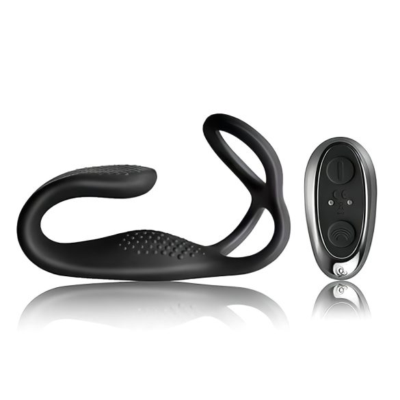 Rocks-Off - oppladbar, trådløs analvibrator med penisring (svart)