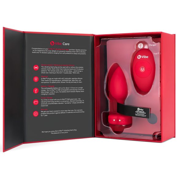 b-vibe hjerte - oppladbar, trådløs anal vibrator (rød)
