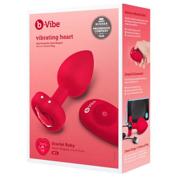 b-vibe hjerte - oppladbar, trådløs anal vibrator (rød)