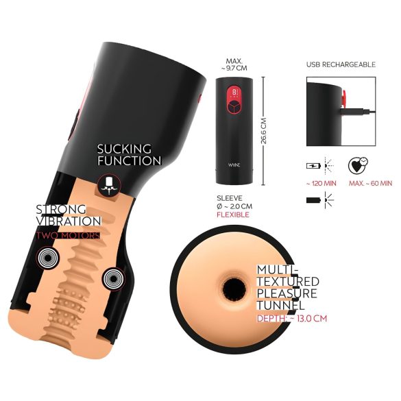 WYNE 07 - Oppladbar vibro-sugemasturbator (svart)