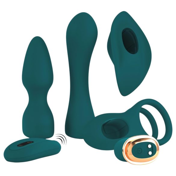 Couples Choice - 4-i-1 fjernstyrt vibrator (turkis)