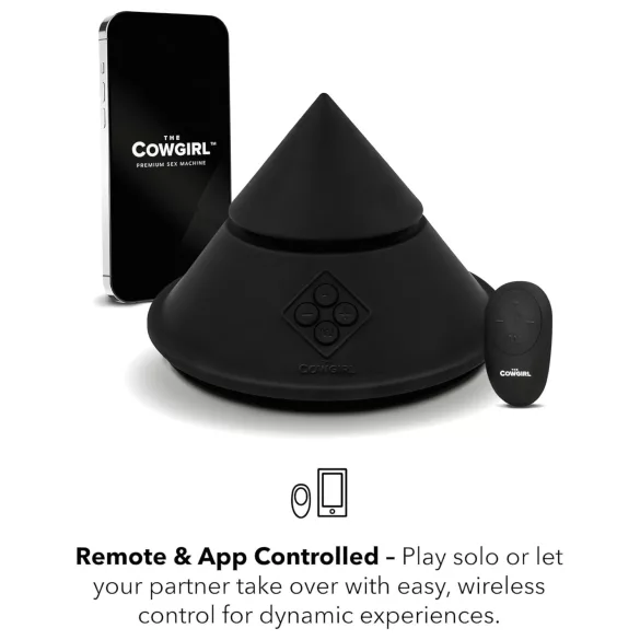 The Cowgirl Cone - app-styrt premium sexmaskin - med 2 utskiftbare tilbehør, 20 vibrasjonsmoduser (svart)