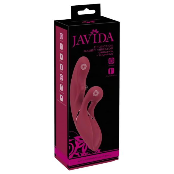 Javida 2-i-1 Rabbit - oppladbar klitorisvibrator (rød)