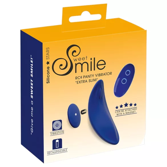 Smile - bærbar, ekstra tynn trusevibrator med fjernkontroll (blå)