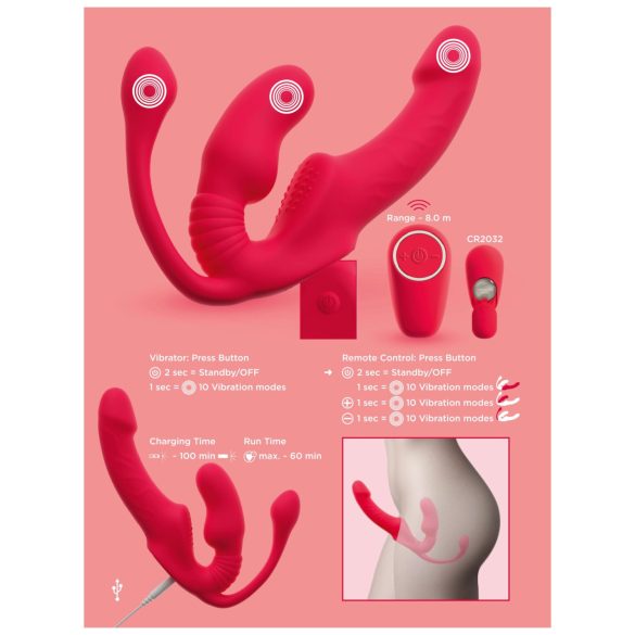 You2Toys Strapless - festbar 3-armet vibrator (rosa)