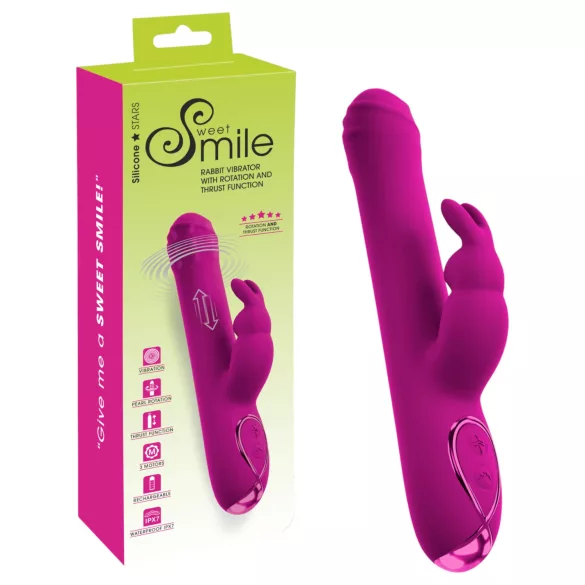 Sweet Smile - støtende, roterende vibrator med klitorishendel (rosa)