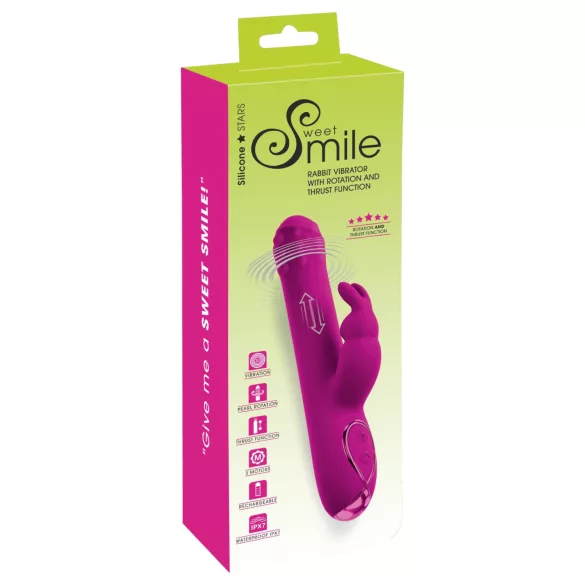 Sweet Smile - støtende, roterende vibrator med klitorishendel (rosa)