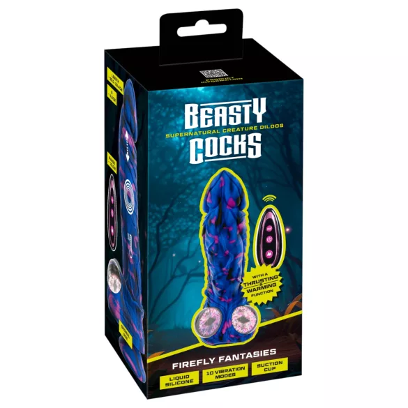 Beasty Cocks Firefly Fantasies - varmende støt-fantasivibrator (blå) - 23 cm