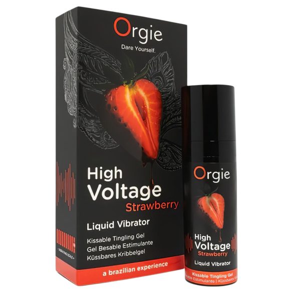 Orgie High Voltage - flytende vibrator - jordbær (15ml)