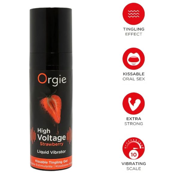 Orgie High Voltage - flytende vibrator - jordbær (15ml)