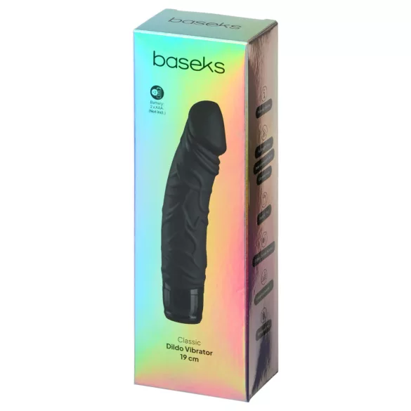 Baseks - realistisk stavvibrator (svart) - 19 cm