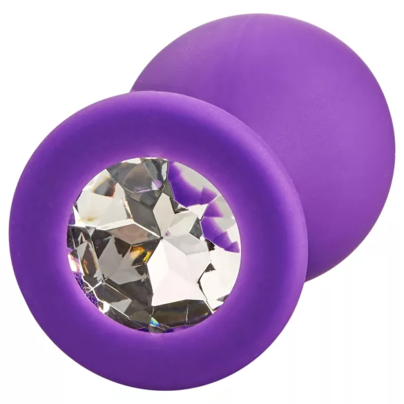 Baseks - silikon analplugg med krystall (lilla) - 8 cm