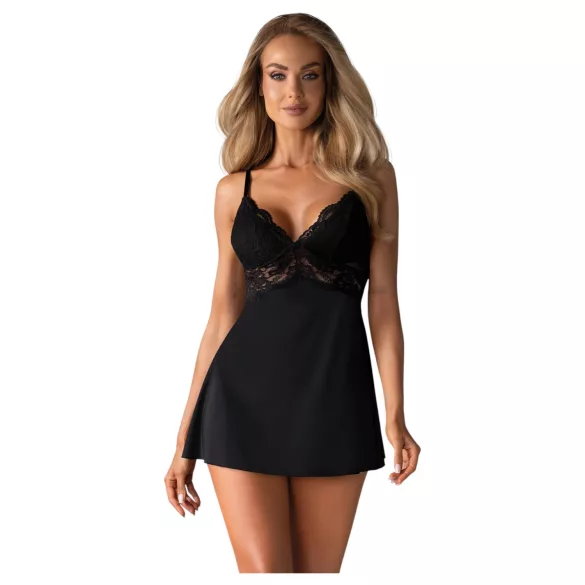 Obsessive - blond babydoll og stringtruse (svart)