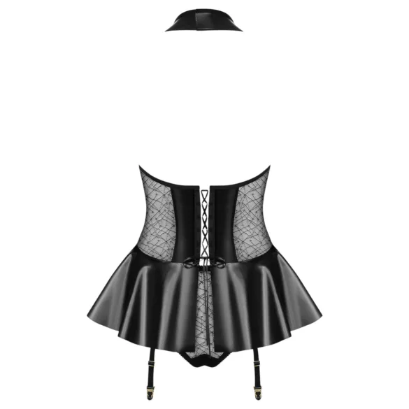 Obsessive - korsett og stringtruse i lakklook (svart)