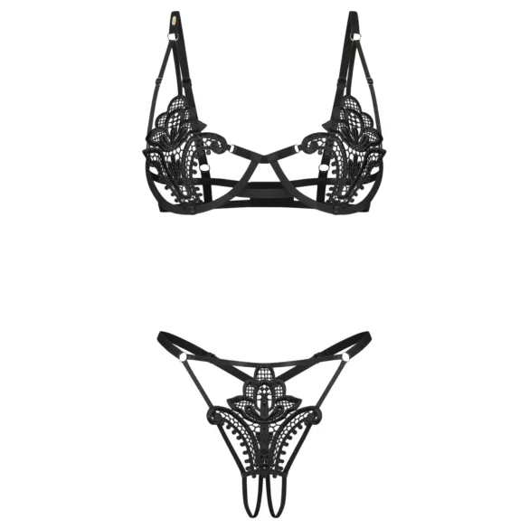 Obsessive Luise - 2-delt undertøyssett med tulipaner (svart) - L/XL