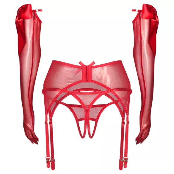 Obsessive Gifty - tredelt sett med strømpeholder (rød) - L/XL