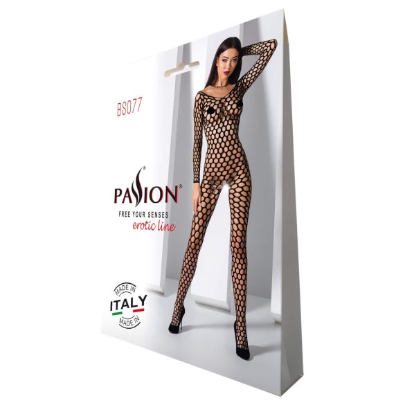 Passion BS077 - Langermet netting jumpsuit (svart) - S-L