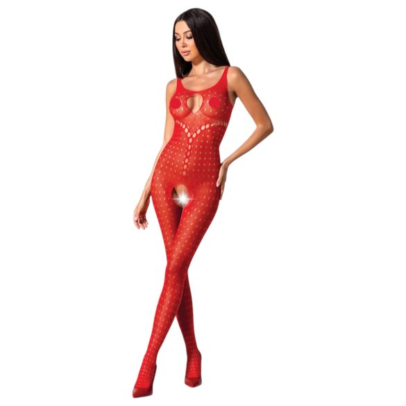 Passion BS078 - prikkete, åpen jumpsuit - rød (S-L)