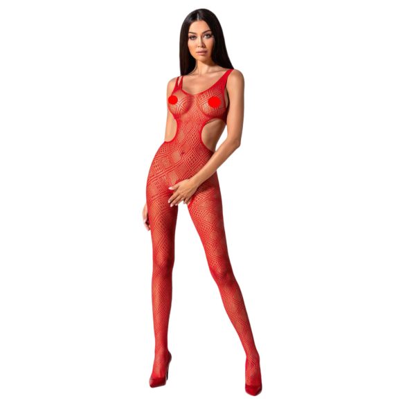 Passion BS085 - mosaikkmønstret, åpen catsuit (rød) - S-L