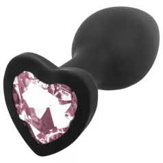   Sunfo - silikone anale plug med hjerteformet stein (svart-rosa)