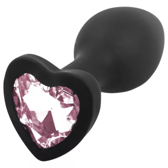 Sunfo - silikone anale plug med hjerteformet stein (svart-rosa)
