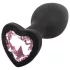 Sunfo - silikone anale plug med hjerteformet stein (svart-rosa)