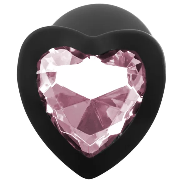 Sunfo - silikone anale plug med hjerteformet stein (svart-rosa)