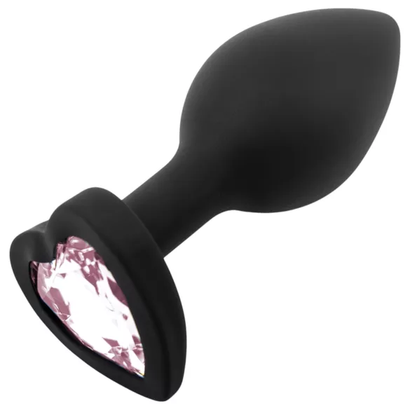 Sunfo - silikone anale plug med hjerteformet stein (svart-rosa)