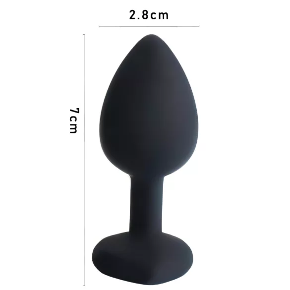 Sunfo - silikone anale plug med hjerteformet stein (svart-rosa)