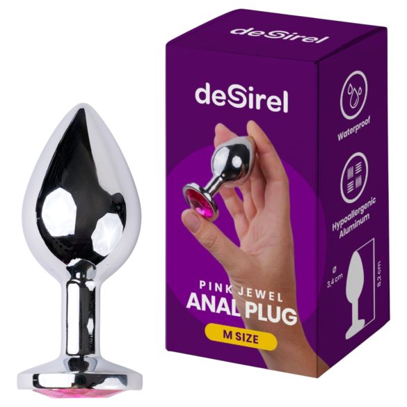 Desirel Pink Jewel M - anal plug (sølv-rosa)